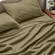 Close up of a sheet set on a bed.