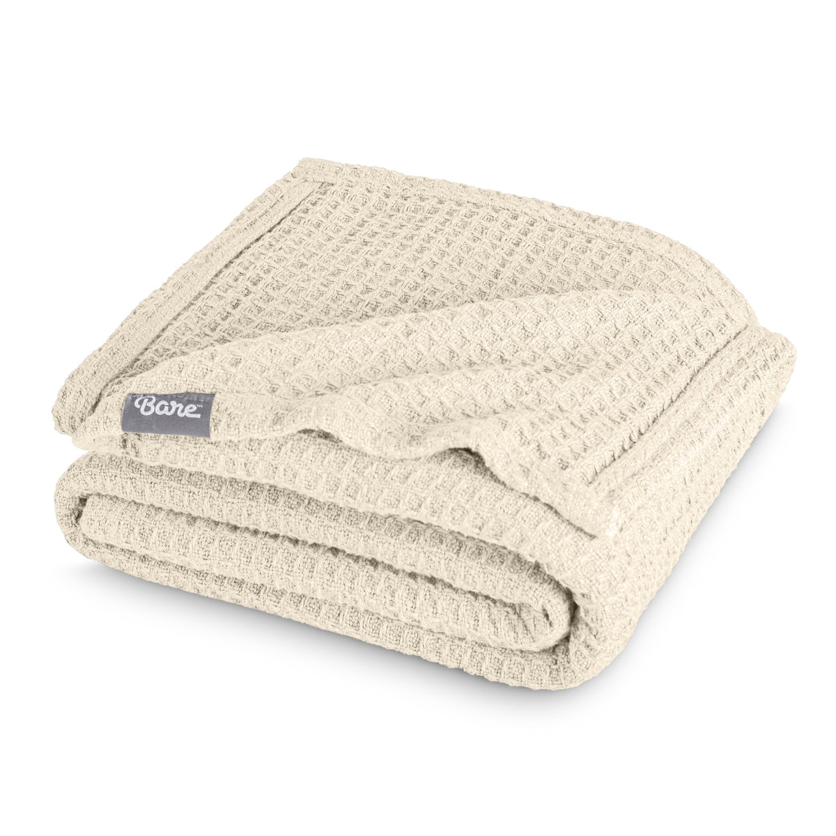 Folded blanket with a Bare Home label on a white background
