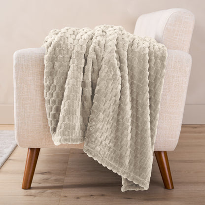 A microplush blanket draped over a chair
