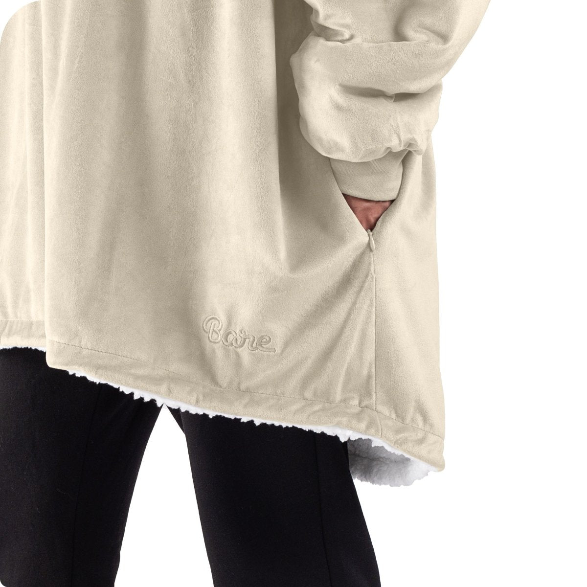 Close up of the pocket on a wearable blanket