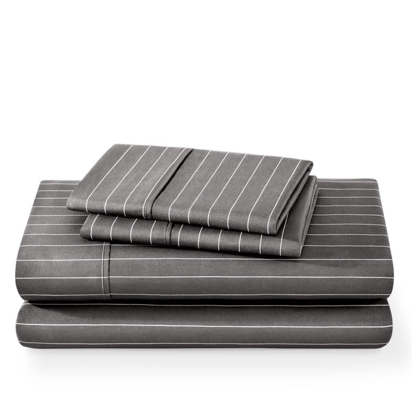 Pinstripe sheet set folded and stacked