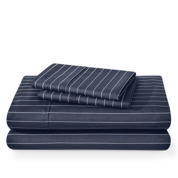 Pinstripe sheet set folded and stacked
