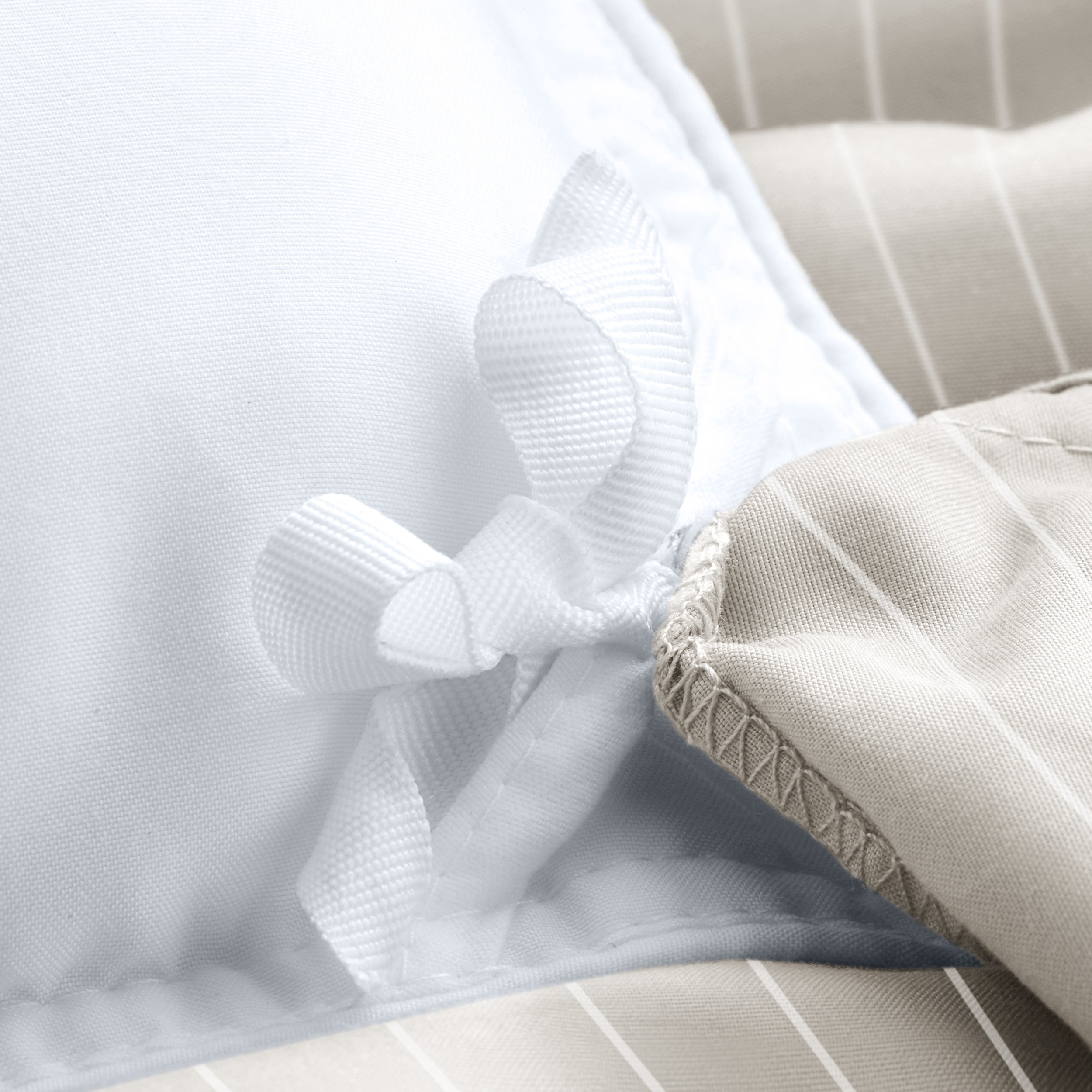Close up of the ties on a duvet cover