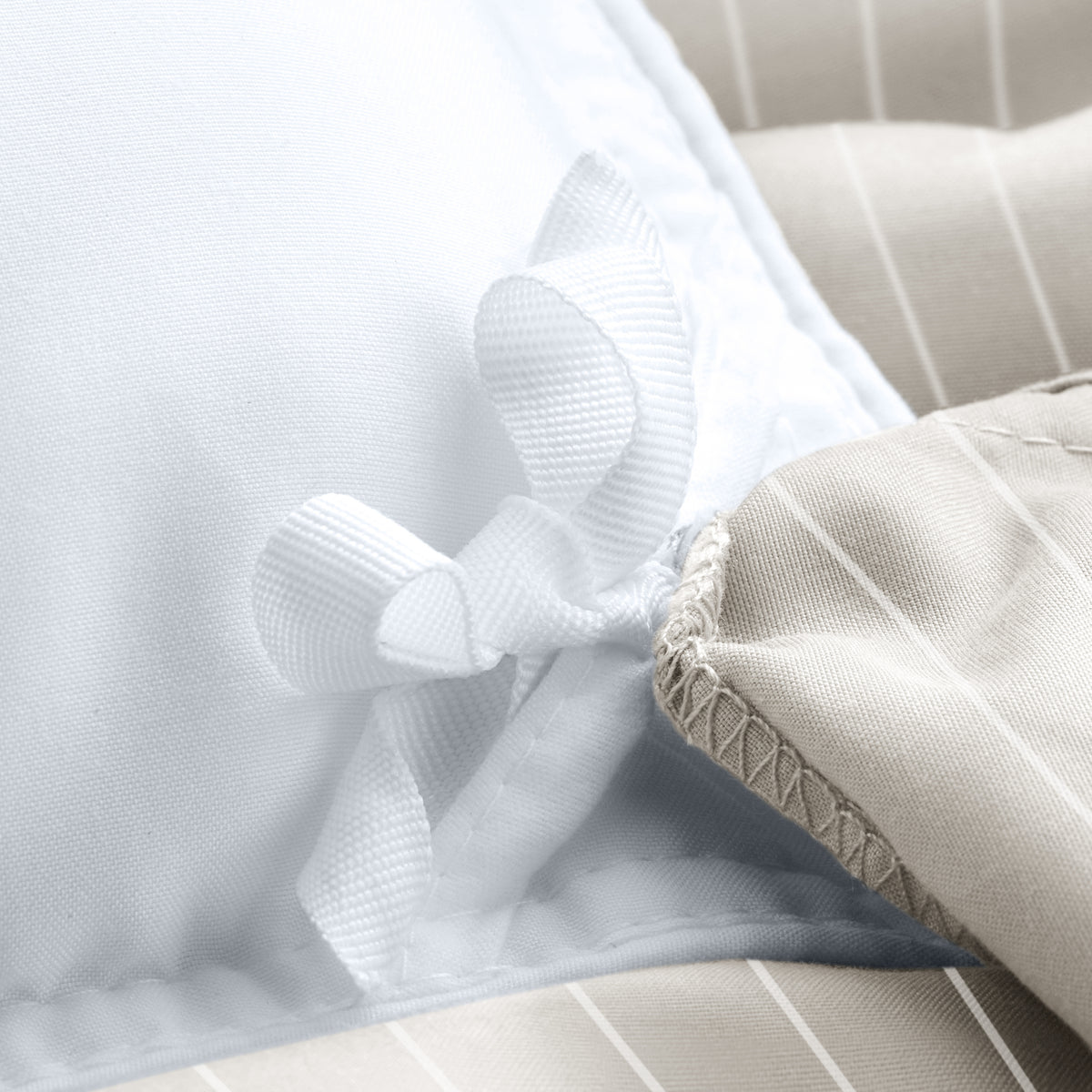Close up of the ties on a duvet cover