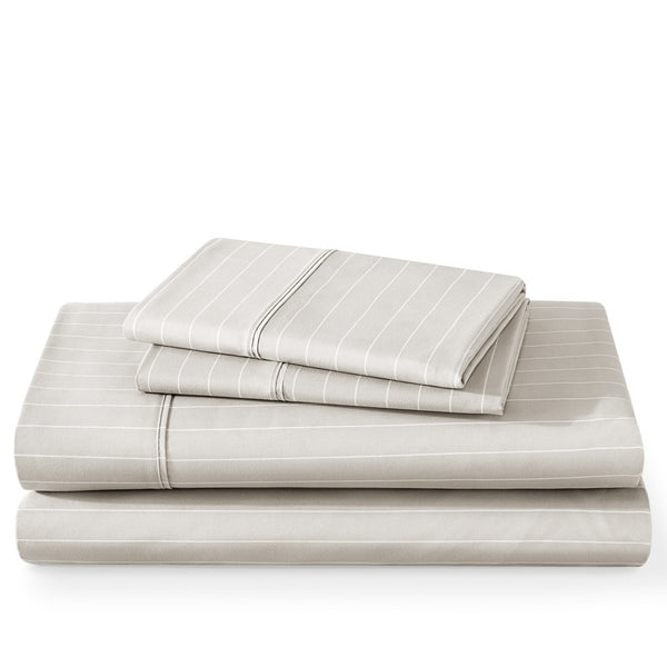 Pinstripe sheet set folded and stacked