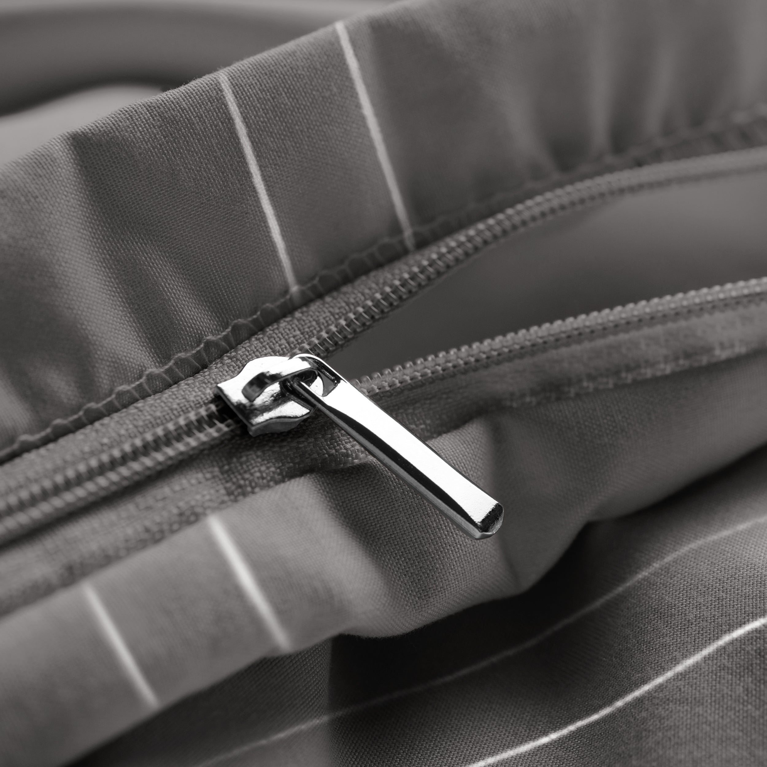 Close-up of a zipper on a duvet cover