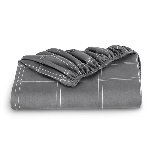 A modern printed fitted sheet folded