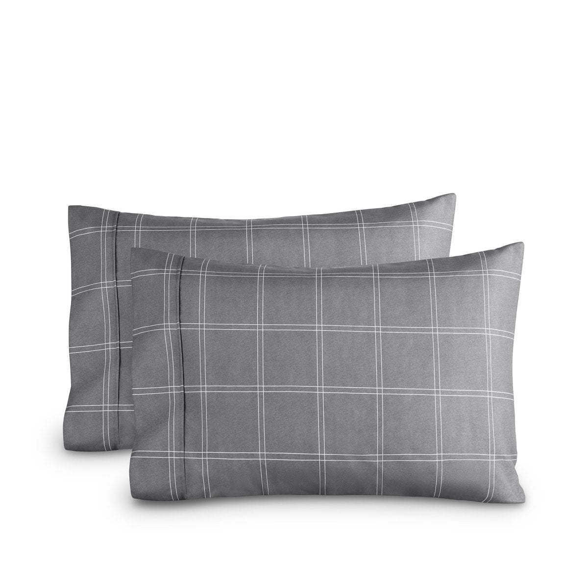Two printed pillowcases on a white background