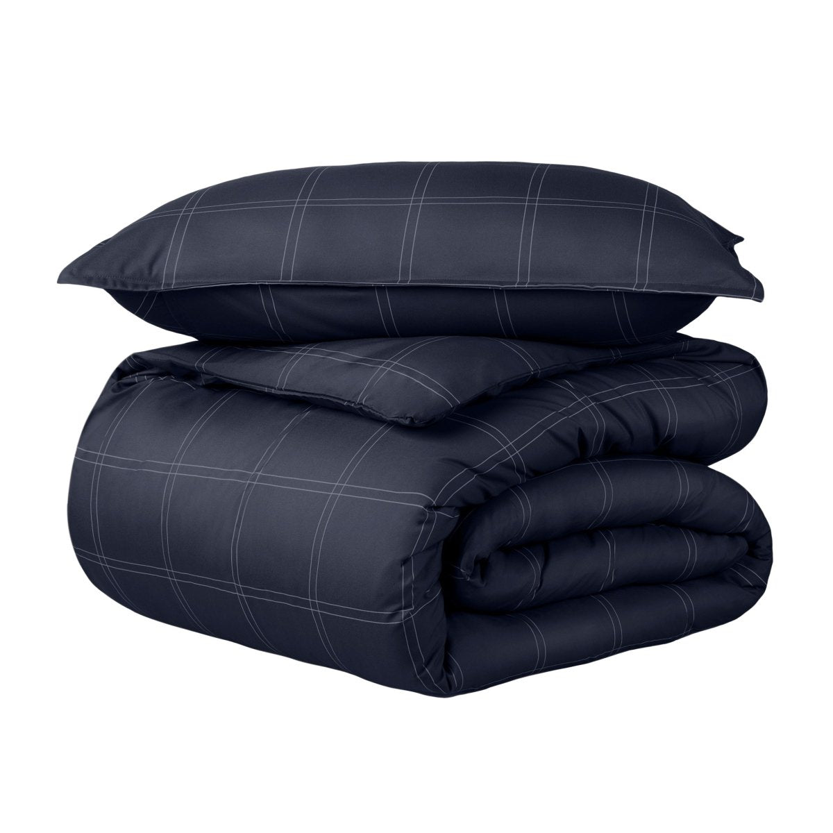 A duvet cover set folded and stacked