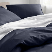 Close up of a printed duvet on a bed