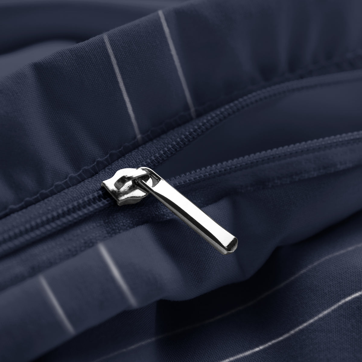 Close-up of a zipper on a duvet cover