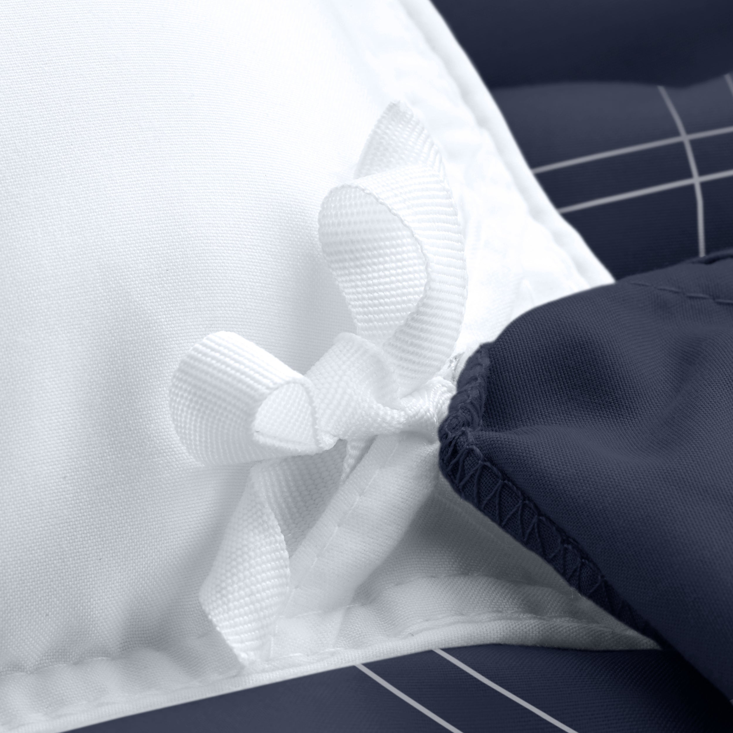 Close up of the ties on a duvet cover