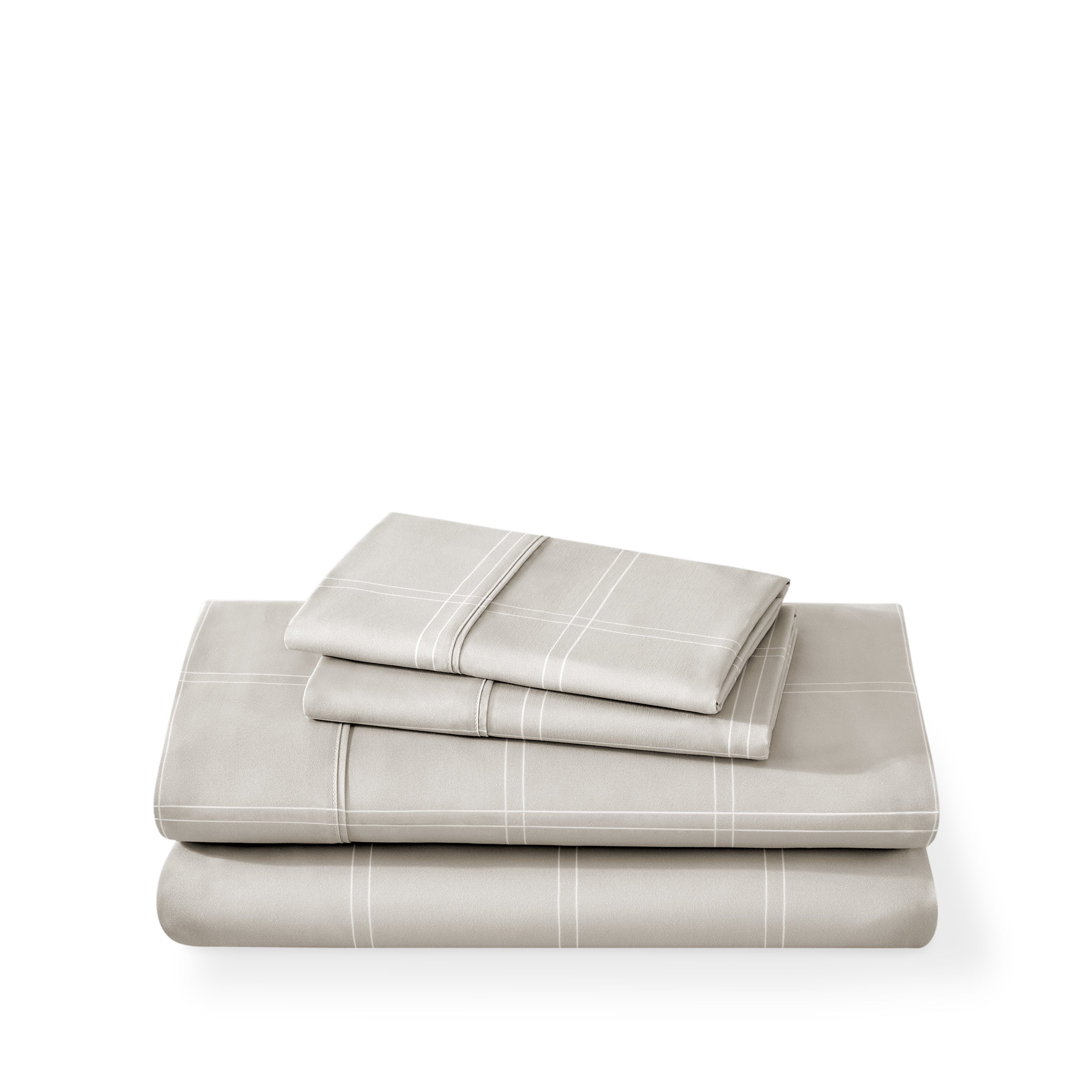 Plaid sheet set folded and stacked