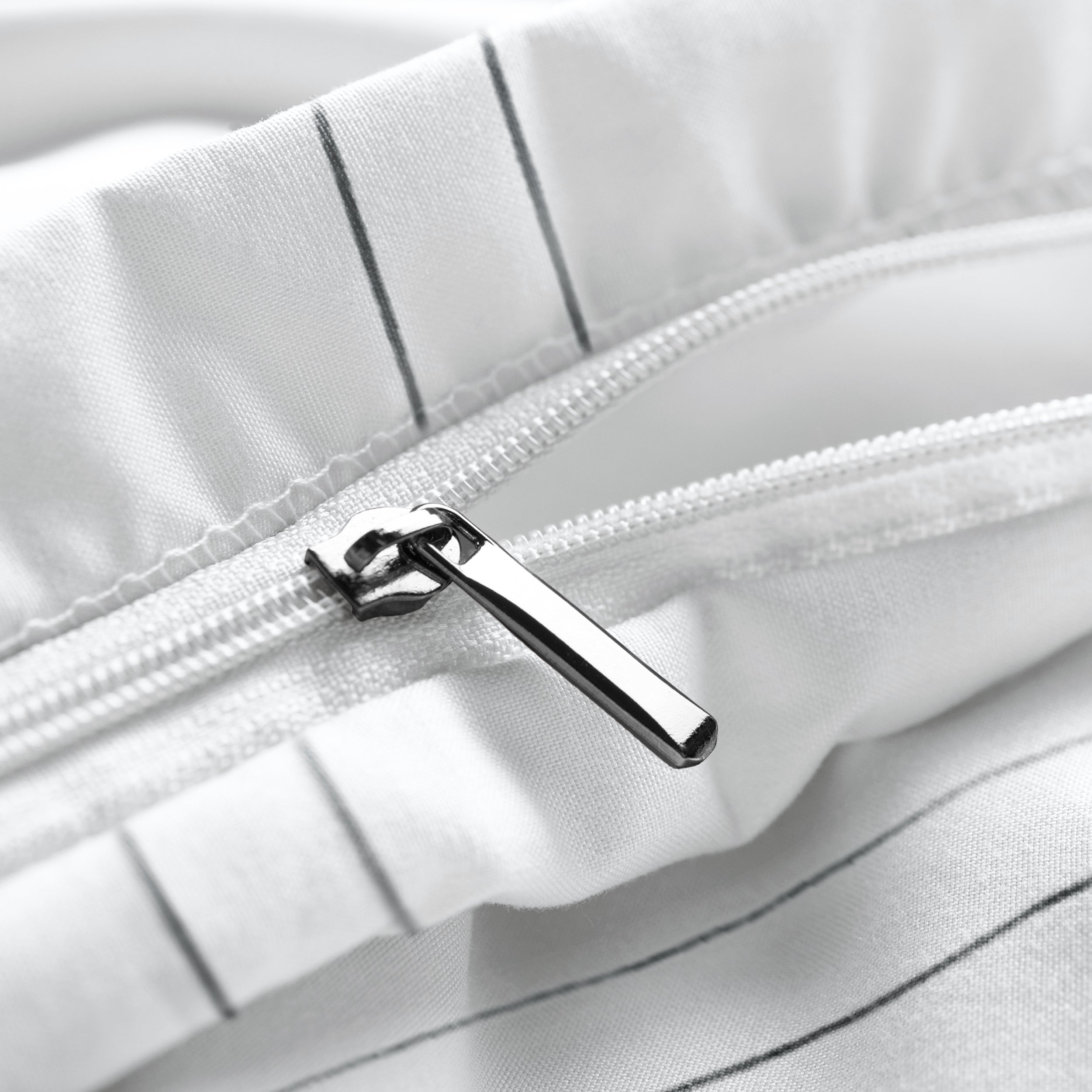 Close-up of a zipper on a duvet cover