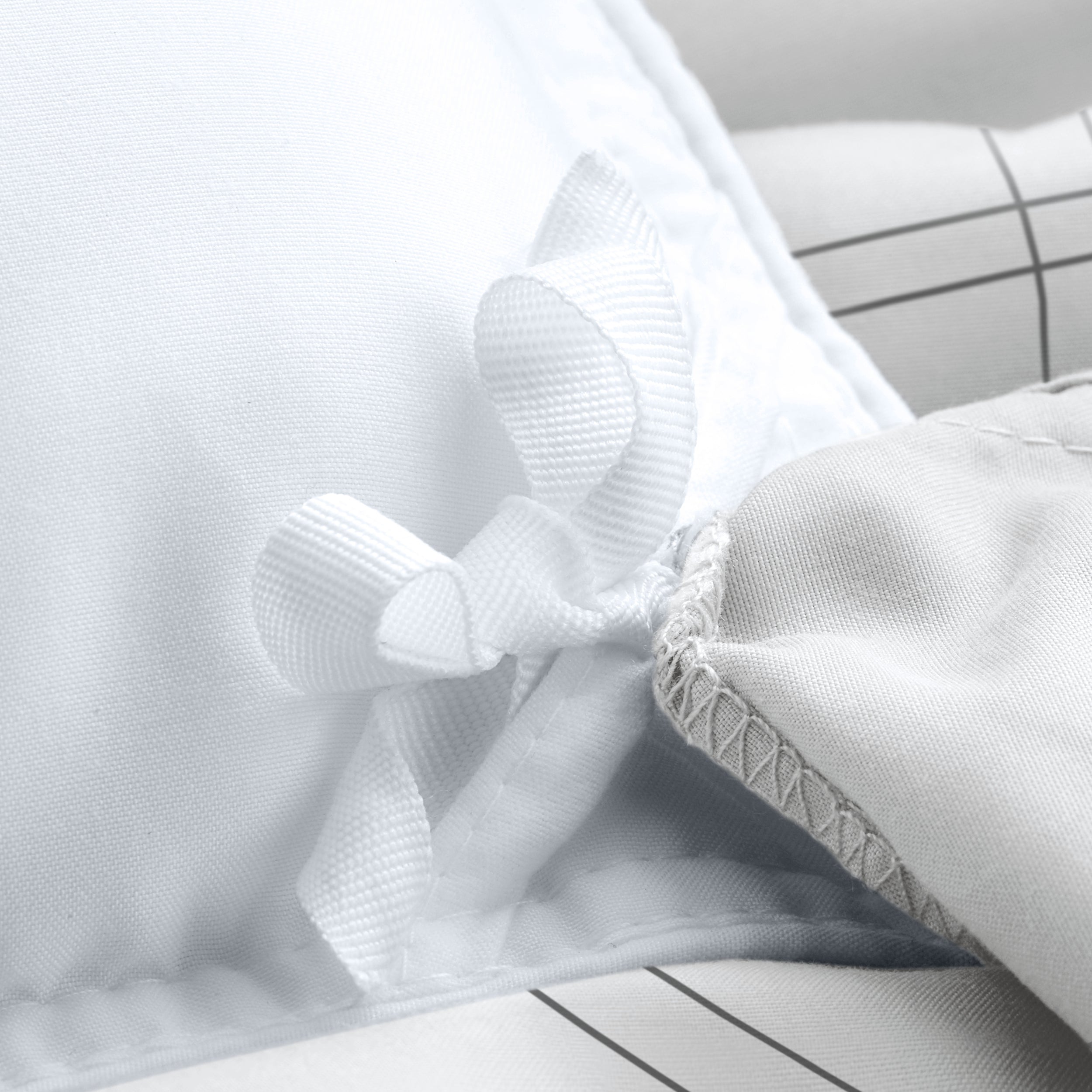 Close up of the ties on a duvet cover
