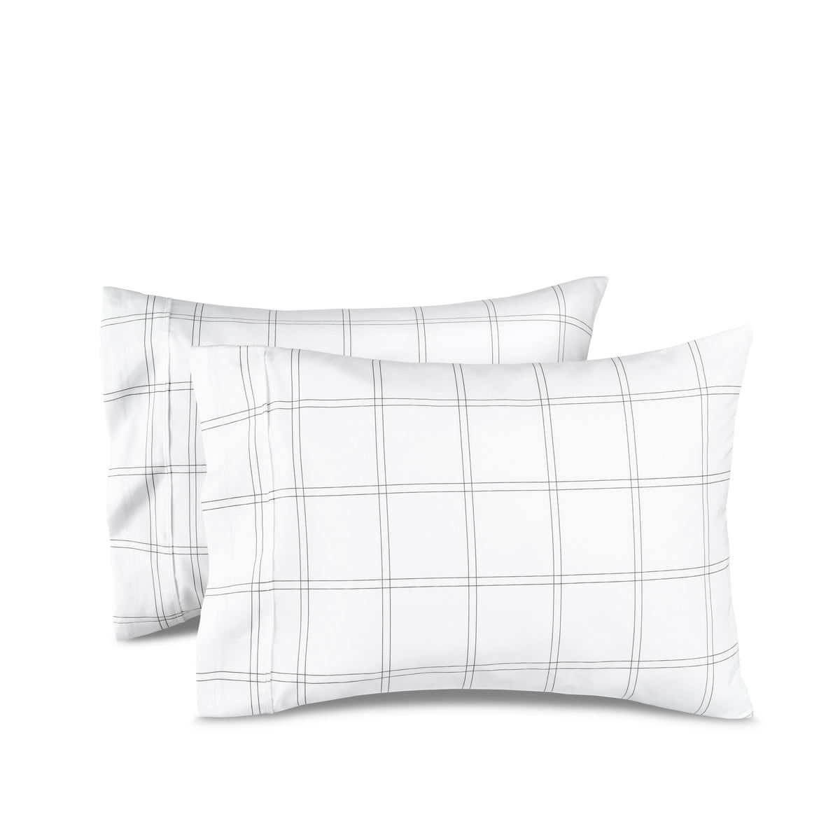 Two printed pillowcases on a white background
