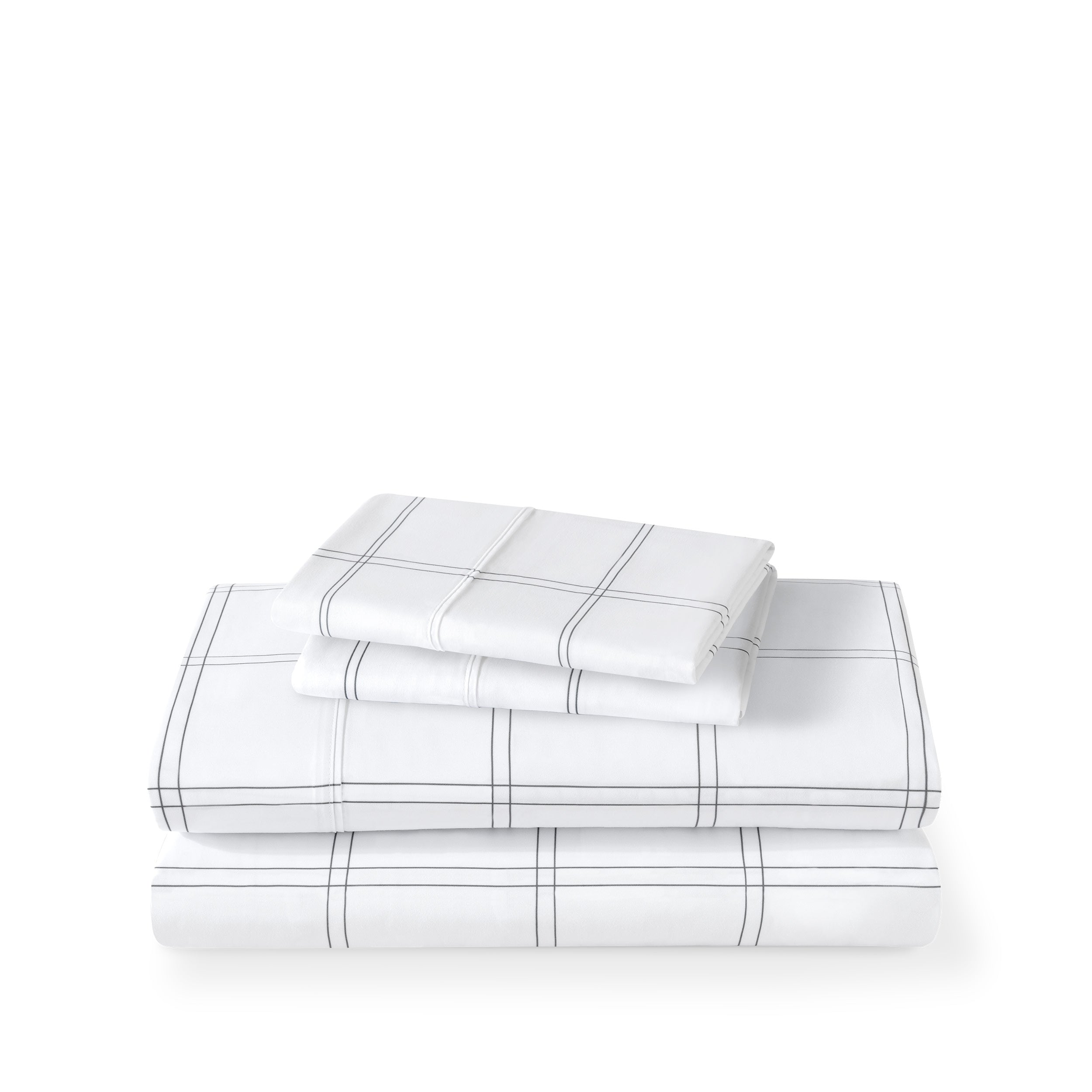 Plaid sheet set folded and stacked