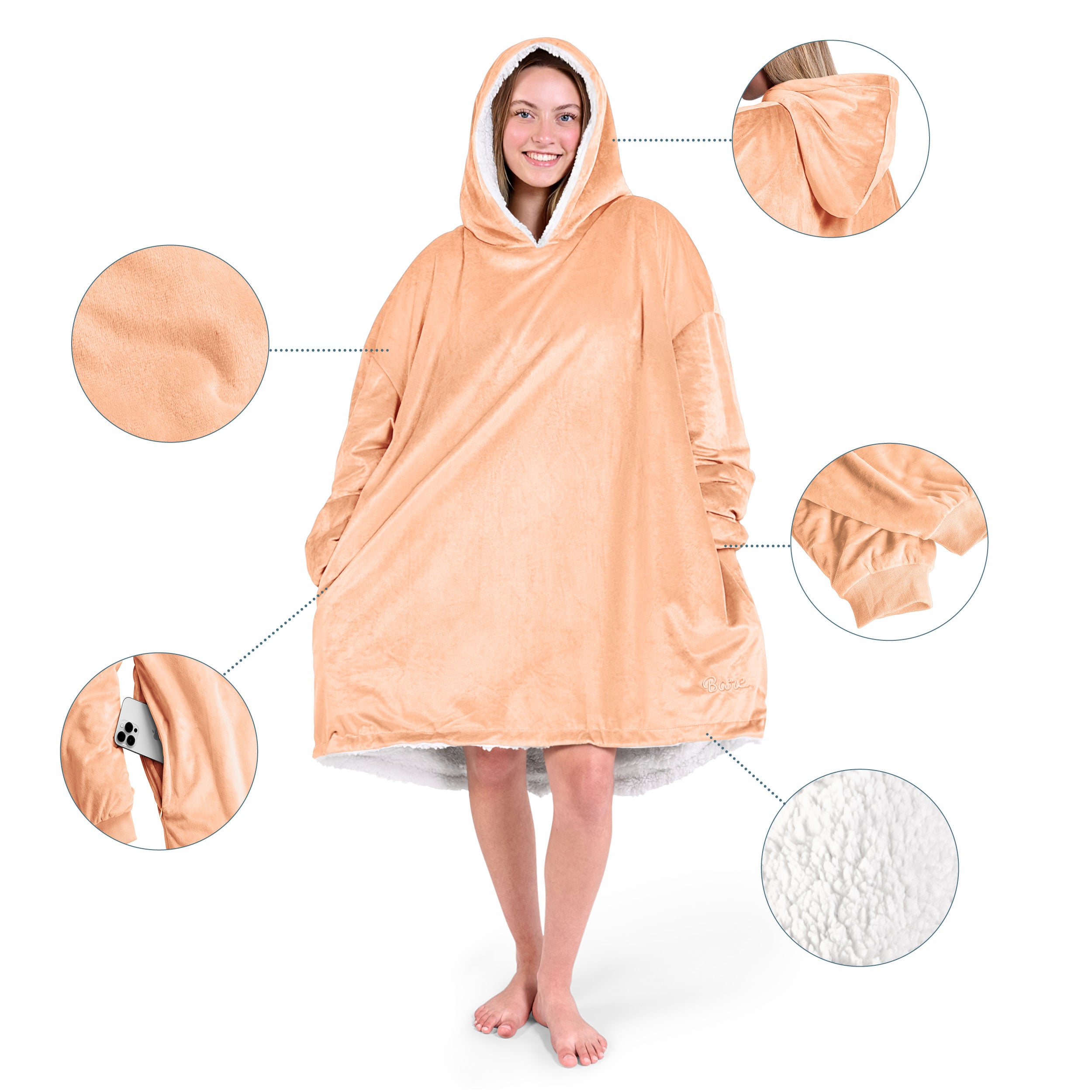 Close up of the pocket on a wearable blanket