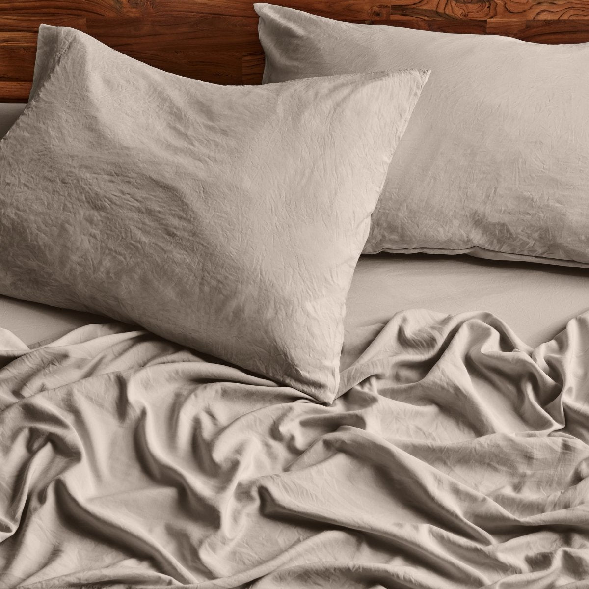 Close up of sheets and pillowcases on a bed