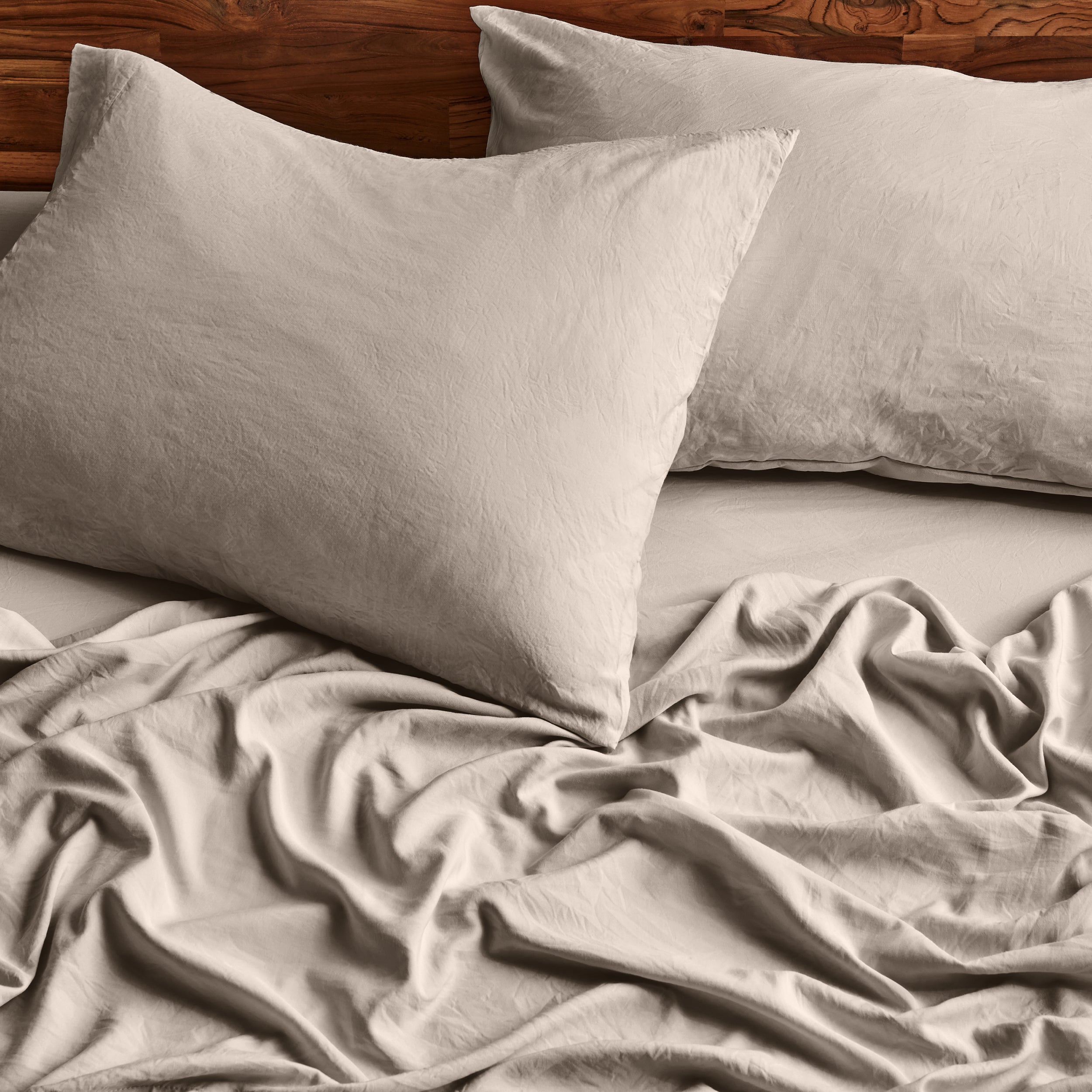 Close-up of sheets and pillowcases on a bed