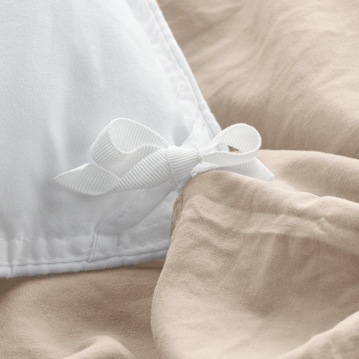 Close-up of a corner tie for a duvet cover