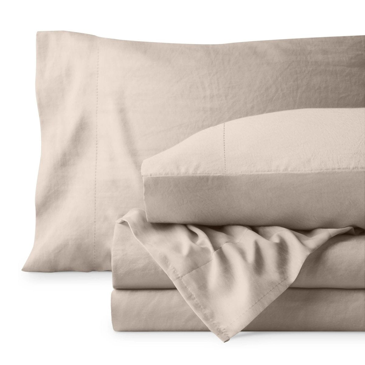 Washed sheet set folded and stacked