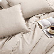 Close up of a bed in a bag set on a mattress