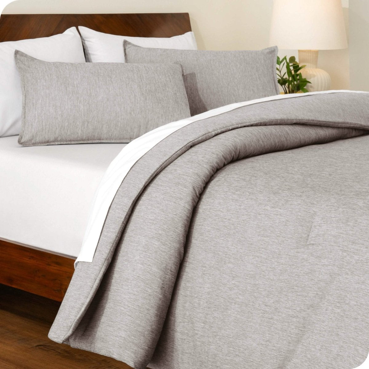 A comforter set on a bed