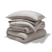 A comforter set folded and stacked