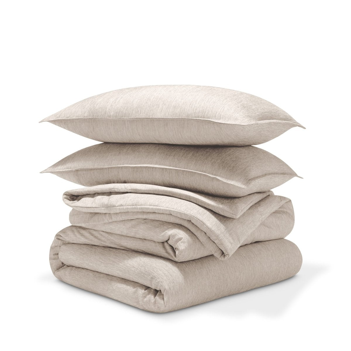 Comforter set stacked on a white background