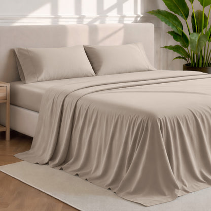 Microfiber sheets and pillowcases in a bedroom stetting