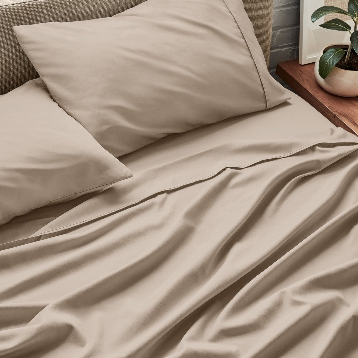 Close up of ultra-soft sheets on a bed
