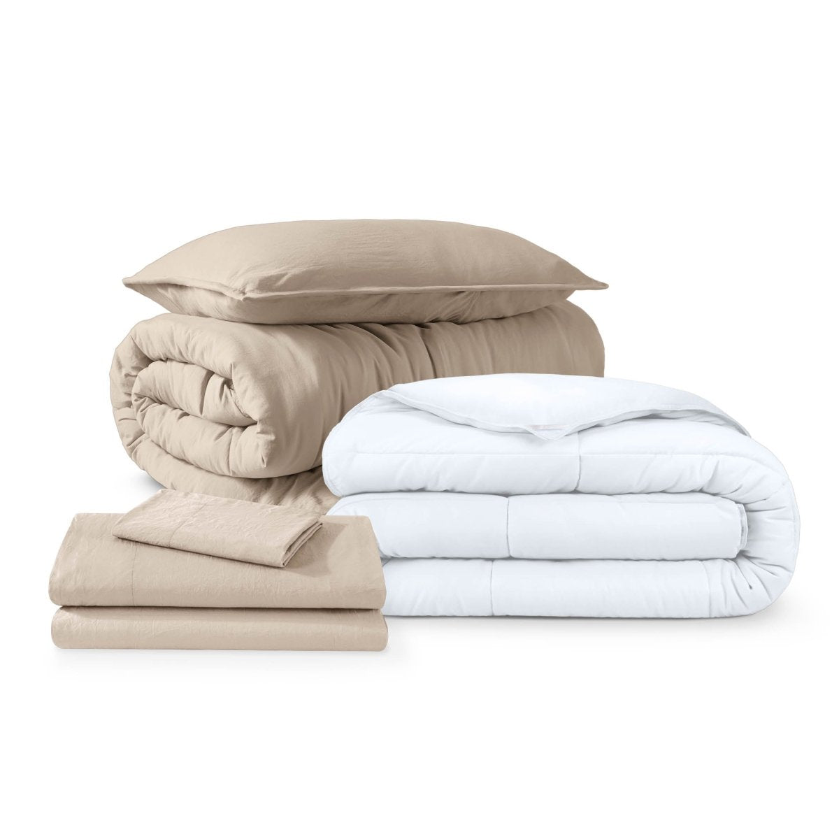 Washed bedding bundle folded and stacked