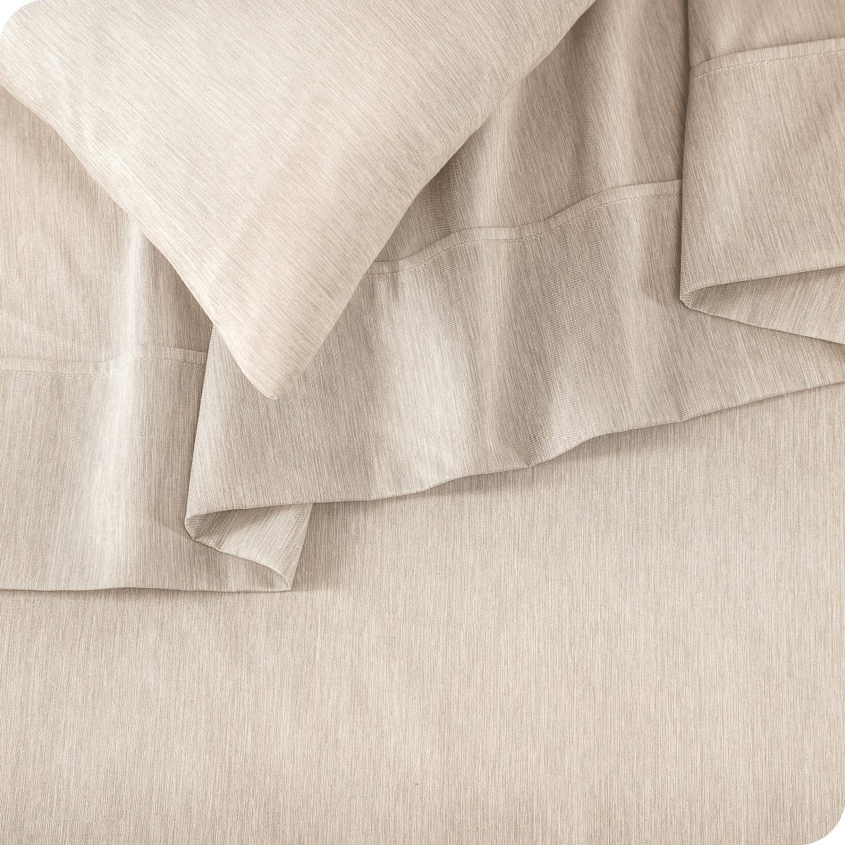 Close up of a heather sheet set on a bed