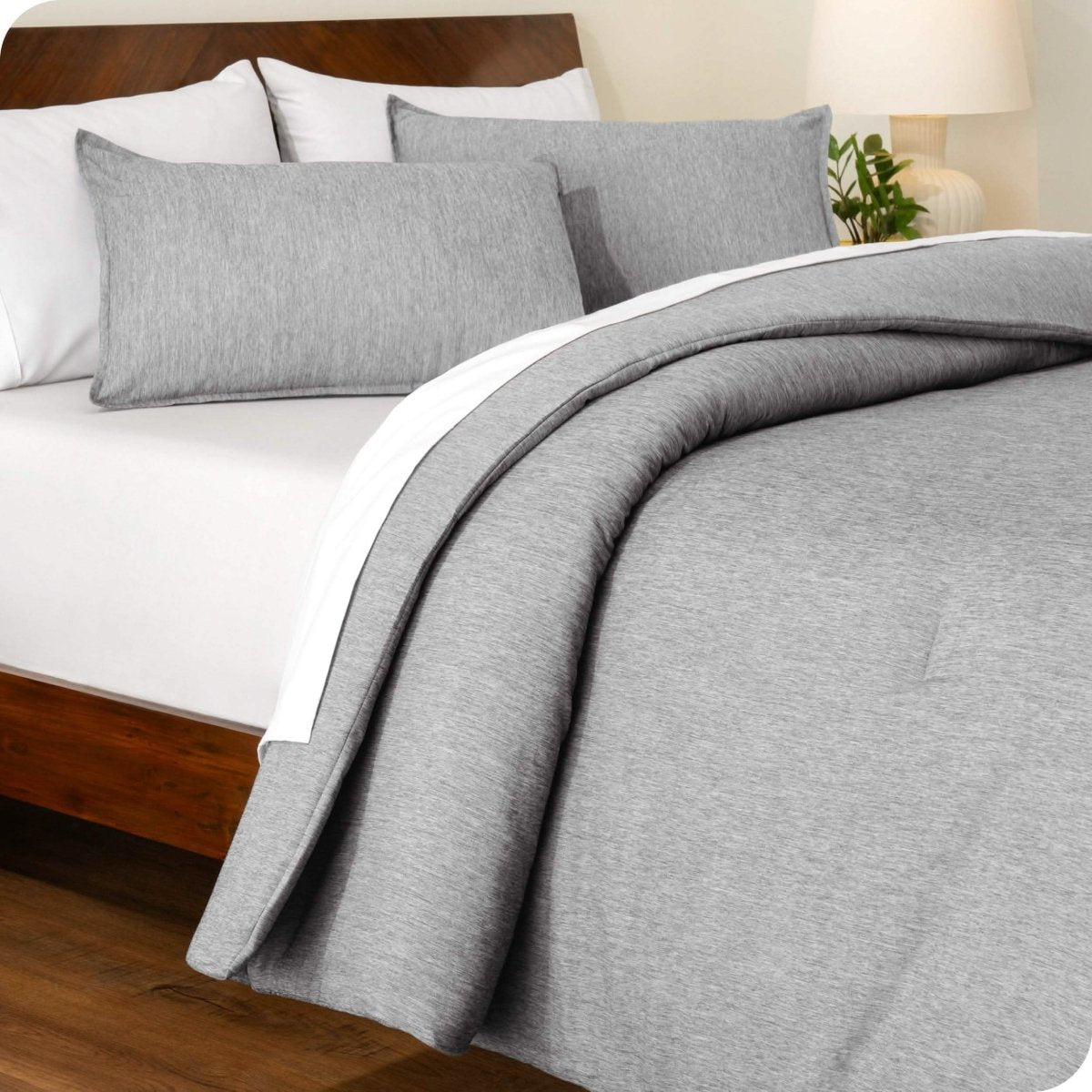 A comforter set on a bed