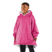 A child with a sherpa wearable blanket on