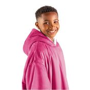 Close up of a sherpa wearable blanket on a child