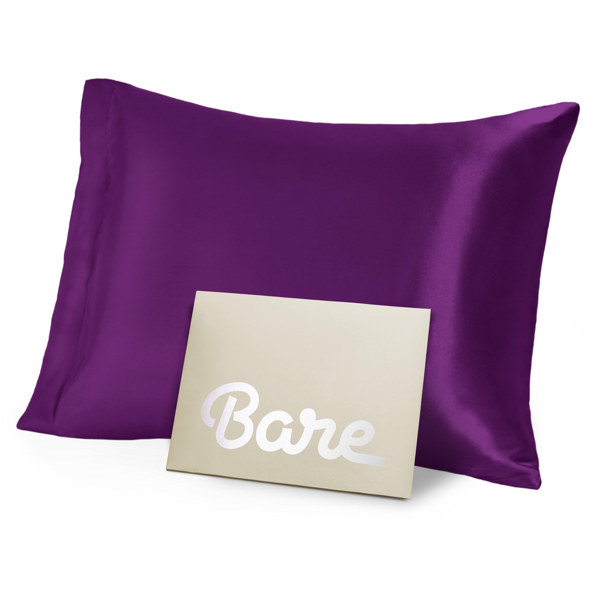 A purple mulberry silk pillowcase on a pillow