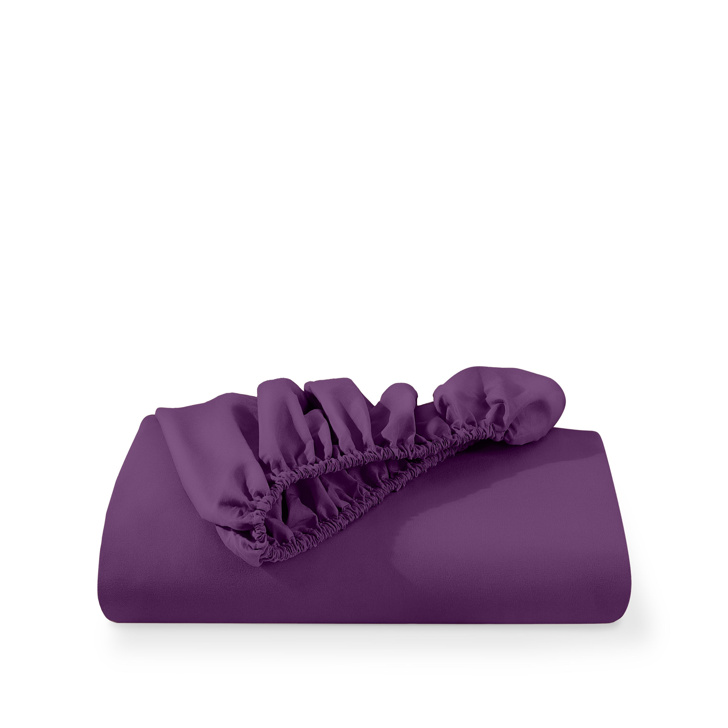 A deep pocket fitted sheet folded on a white background