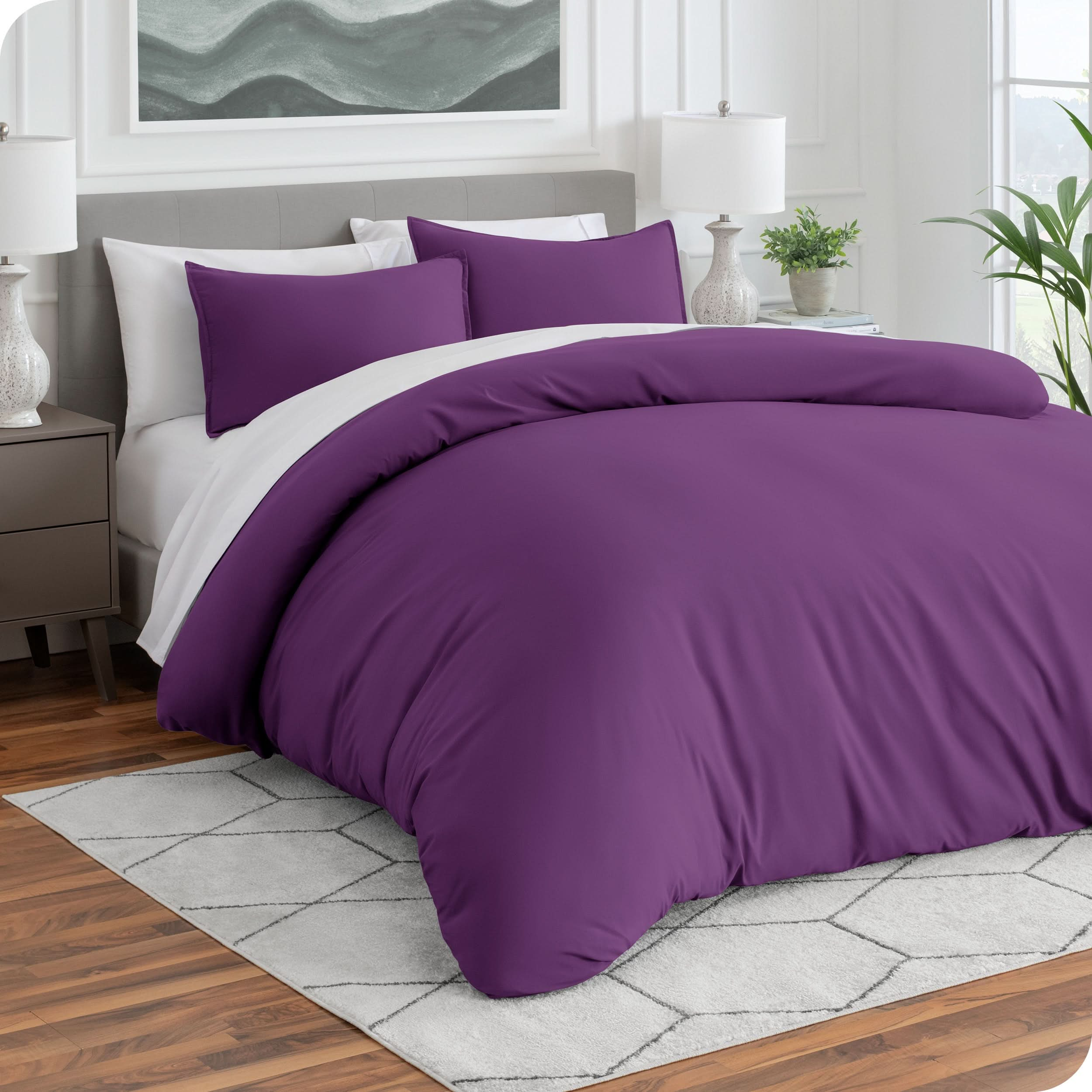 Microfiber duvet cover and matching shams on a mattress