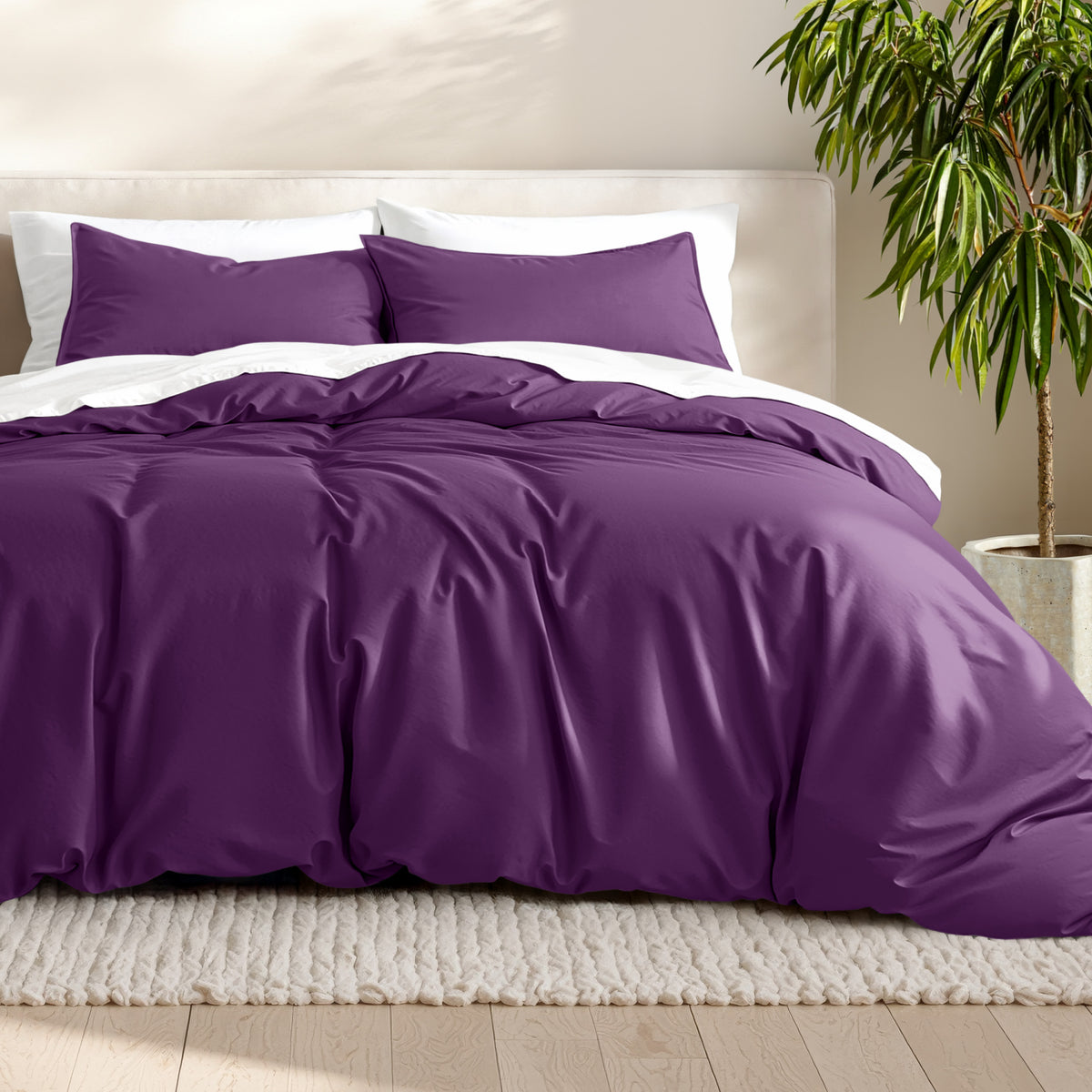 Microfiber bedding set on a bed with a neutral background