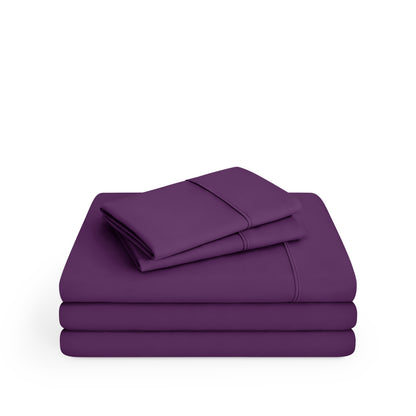 Microfiber sheet set folded and stacked