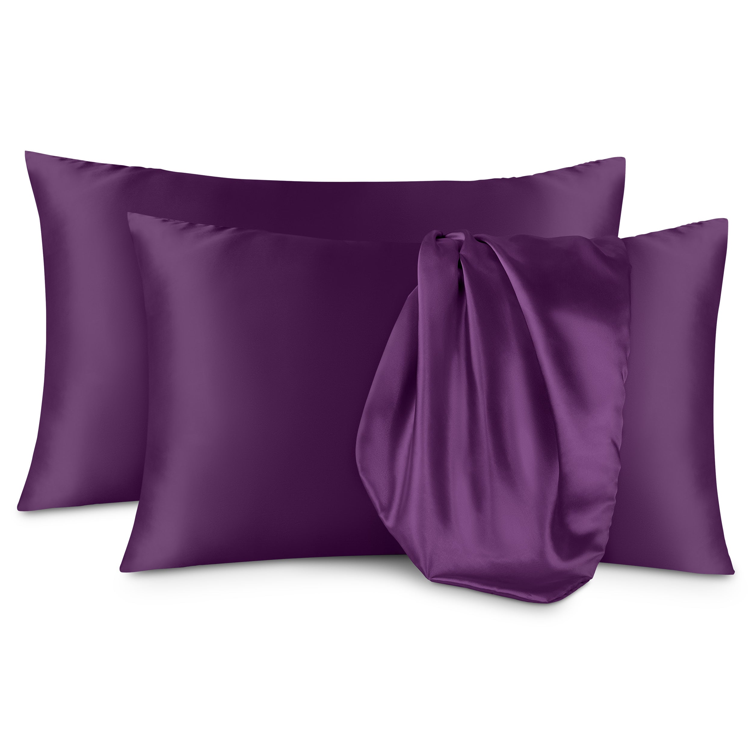 Two satin pillowcases on a white background