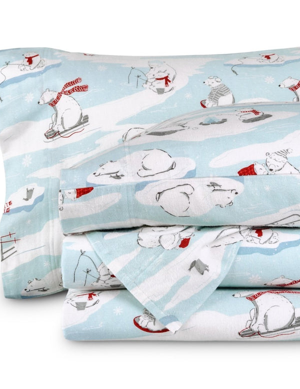 Flannel print sheets folded and stacked
