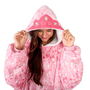Person wearing a hooded blanket on a white background