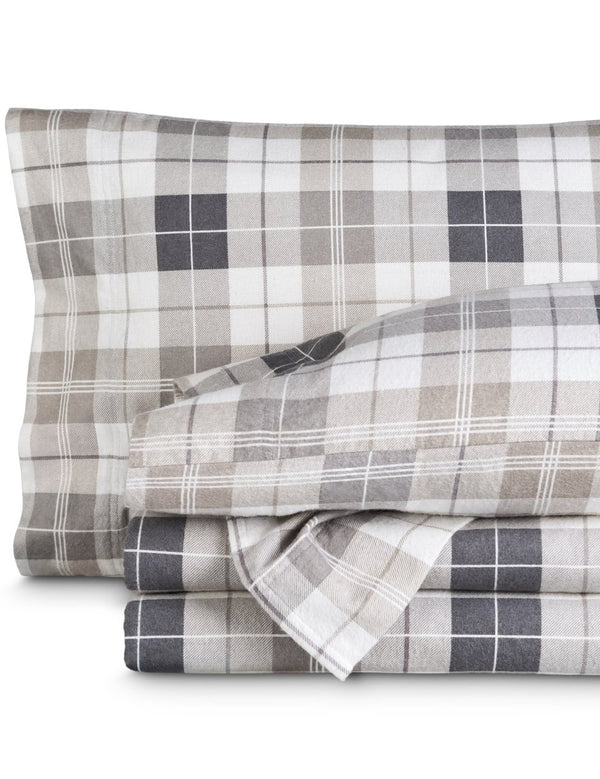 Flannel print sheets folded and stacked