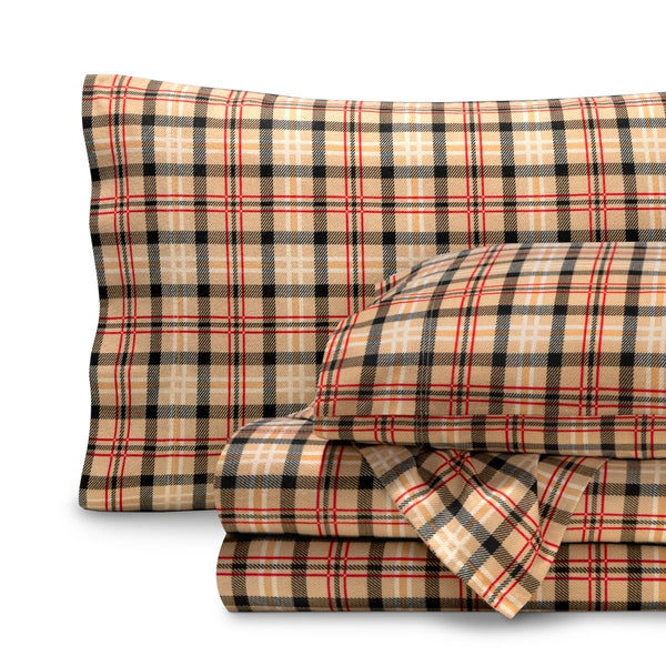 Flannel print sheets folded and stacked