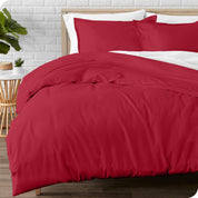 Flannel duvet cover and shams laid out on a bed