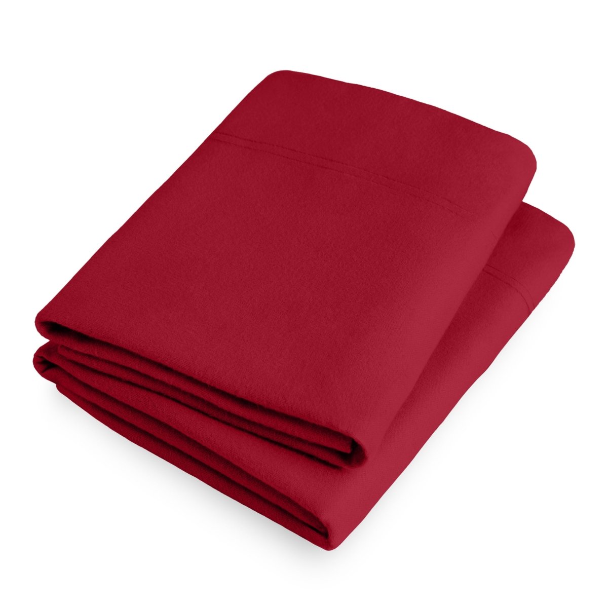 Folded flannel pillowcase set on a white background