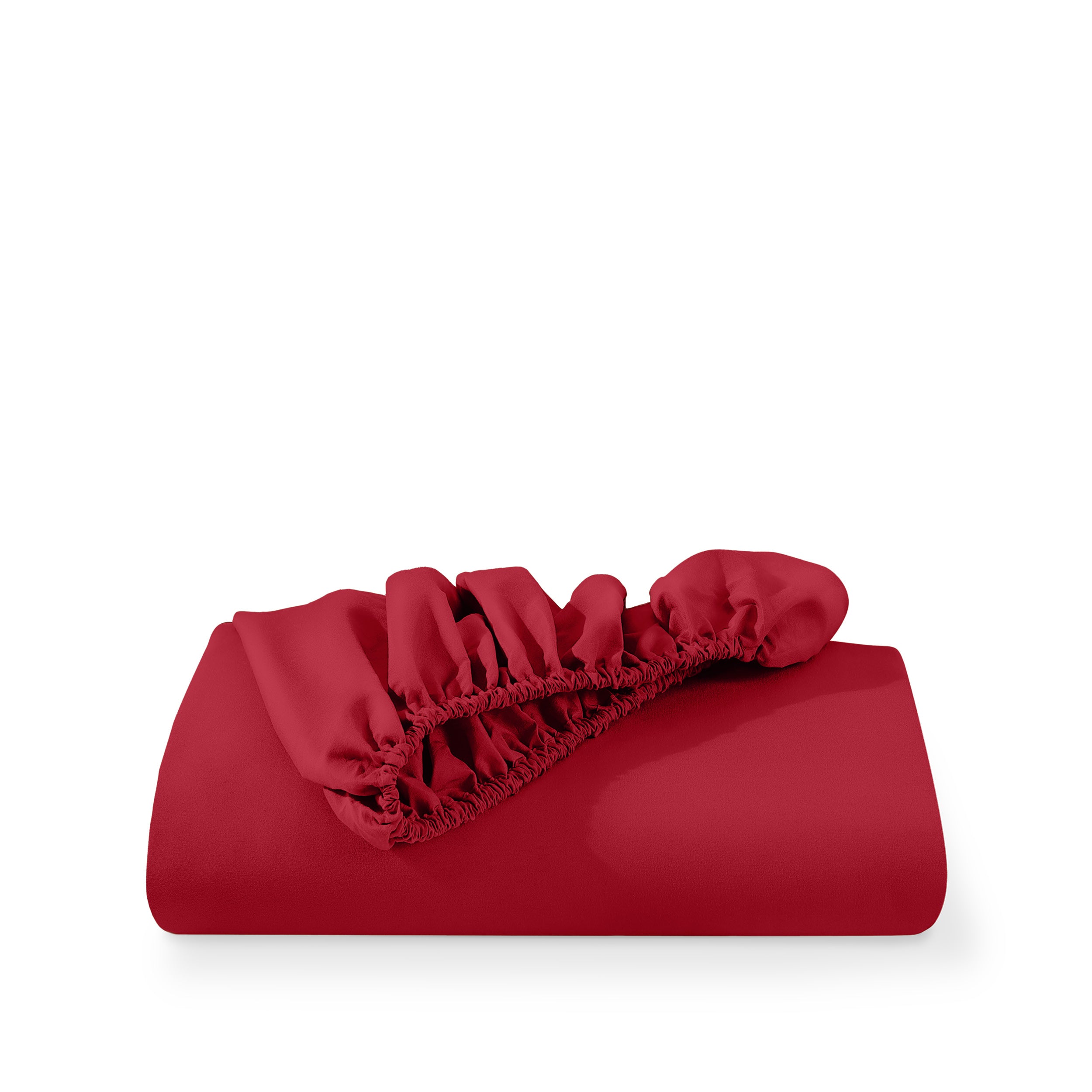 A deep pocket fitted sheet folded on a white background